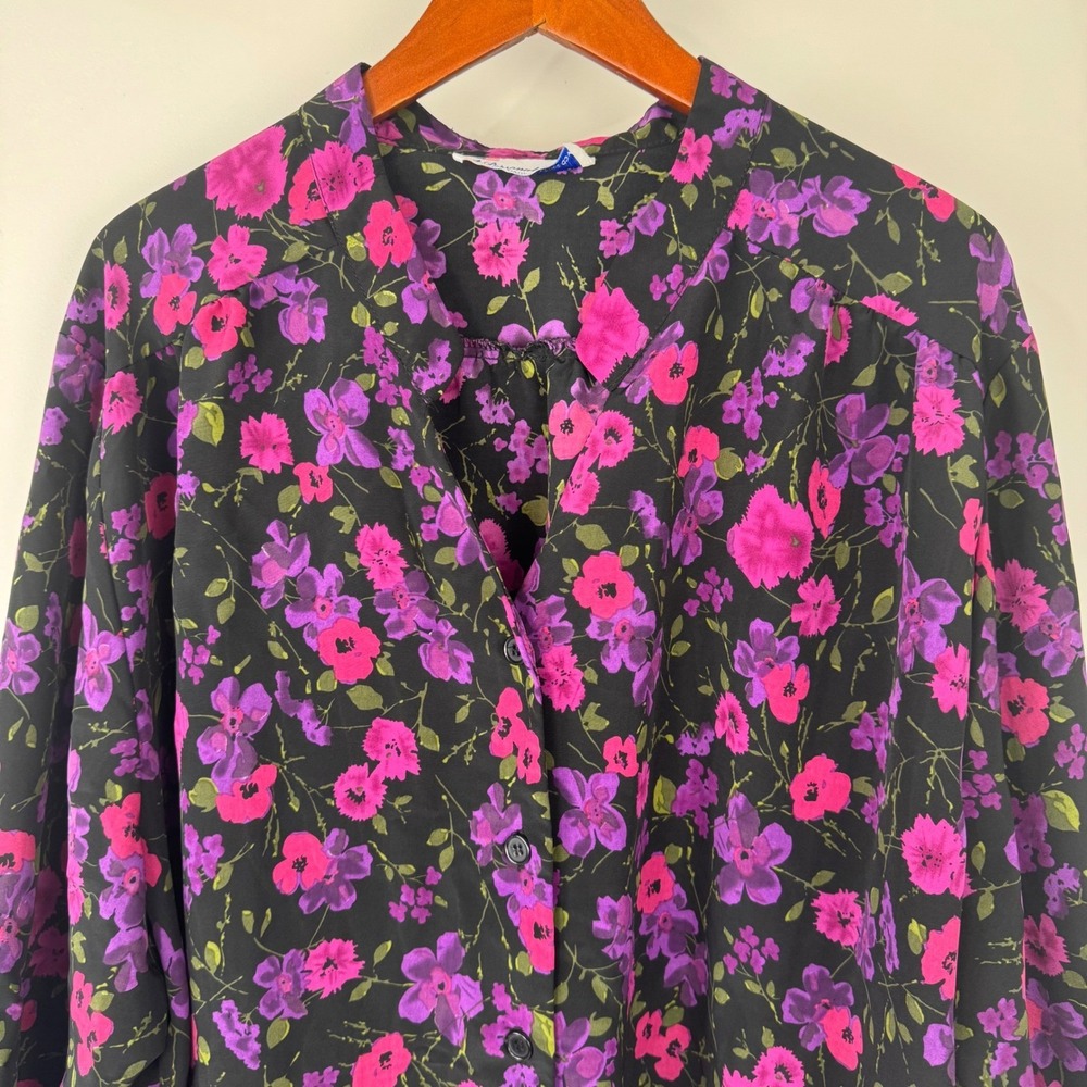 Vtg A Personal Touch Tunic Women 5X Black Pink Floral Button Up Blouse Top Boho - Picture 3 of 10